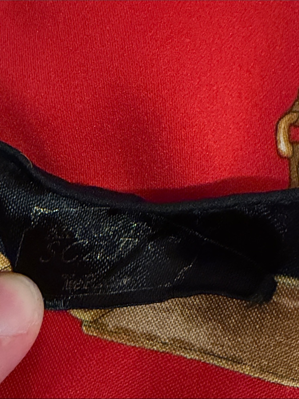 Red and Black Gold-Chain Print Square Scarf - Picture 3 of 5